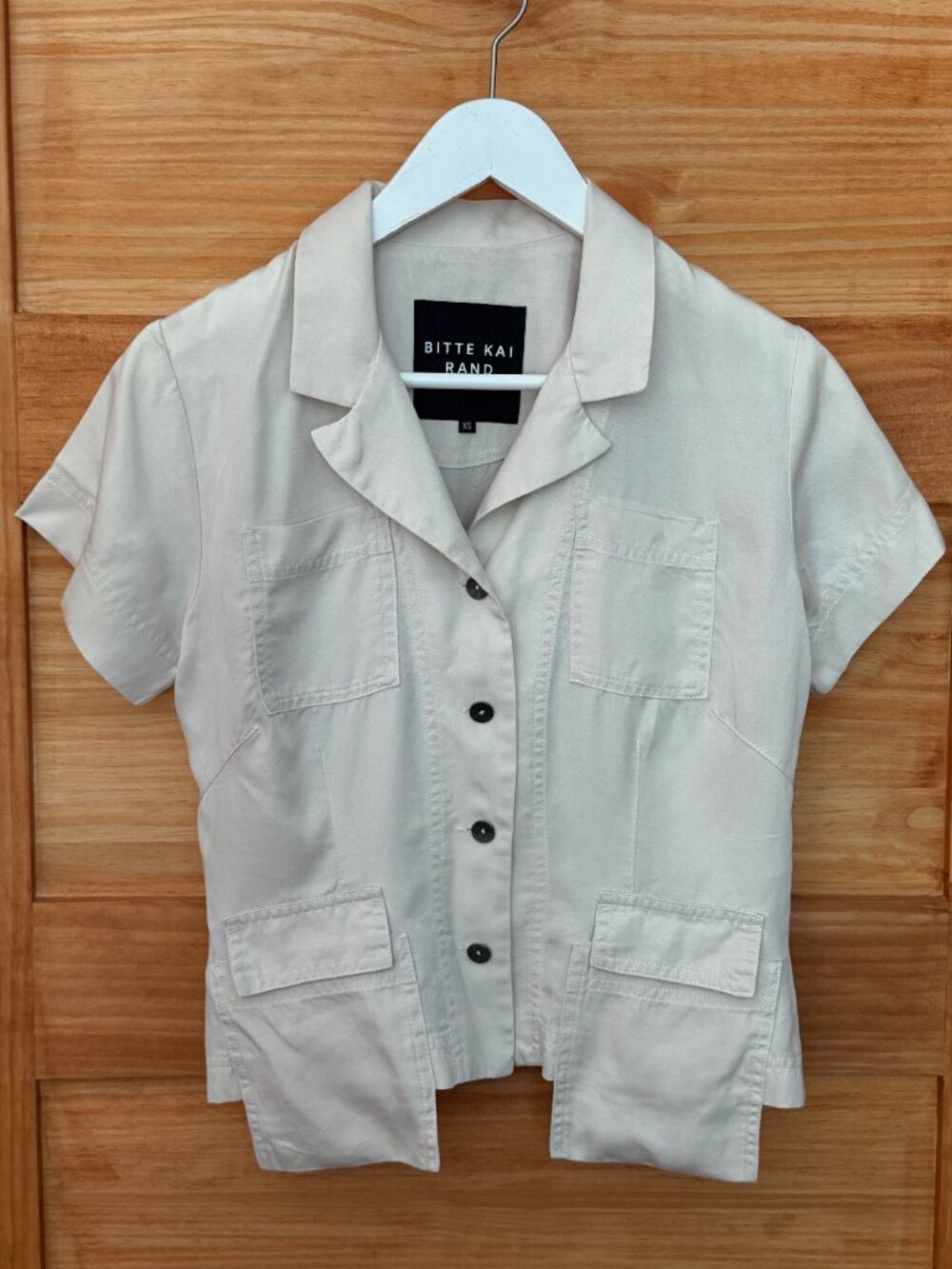 Bitte Kai Rand Tencel Linen Neutral Beige Utility Blouse With Pockets Women Xs View 4